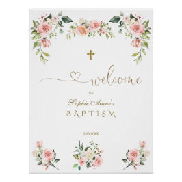 Elegante Roze Blosems Bloemen Doop Welkom Bord Perfect Poster