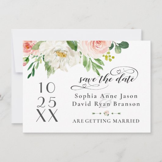 Elegante Roze Blosems Bruiloft Handgeschreven Save The Date (Voorkant)