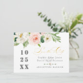 Elegante Roze Blozemsbloemen Bruiloft Goud Save The Date (Staand voorkant)