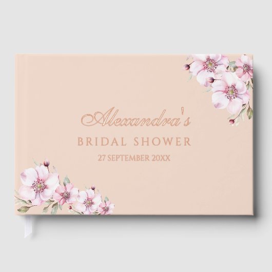 Elegante Roze Blozende Bloemen Bruidsboeket Shower Gastenboek (Voorkant)