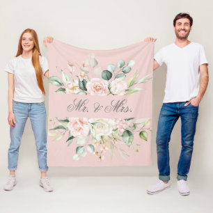 Elegante Roze Blozende Waterverf Mr. & Mrs. F Fleece Deken