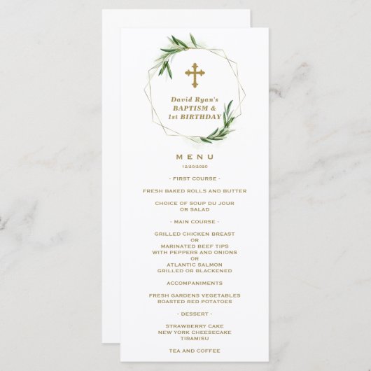 Elegante Roze Blush Bloem 1e Verjaardag & Doop Menu (Voorkant / Achterkant)