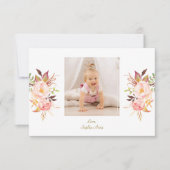 Elegante Roze Blush Bloem Goud Meisje Foto Doop  Bedankkaart (Voorkant)