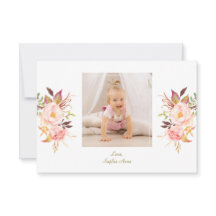 Elegante Roze Blush Bloem Goud Meisje Foto Doop 