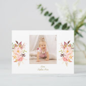 Elegante Roze Blush Bloem Goud Meisje Foto Doop  Bedankkaart (Staand voorkant)
