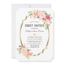 Elegante Roze Blush Bloem Gouden Lijst  Sweet 16