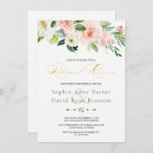 Elegante Roze Blush Bloem Gouden Oefenavondmaal Kaart (Voorkant / Achterkant)