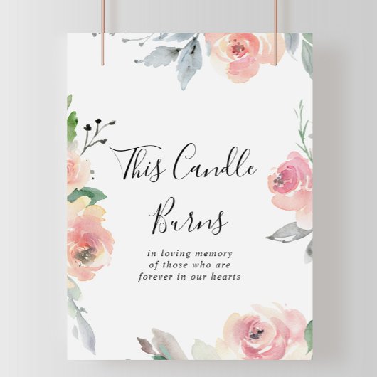 Elegante Roze Blush Bloem Kaars Brandt Bord Poster