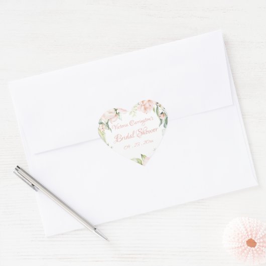 Elegante Roze Blush Bloemachtige Bruiloftsborrel Hart Sticker (Envelop)