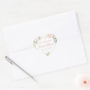 Elegante Roze Blush Bloemachtige Bruiloftsborrel  Hart Sticker