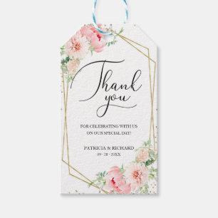 Elegante Roze Blush Bloemachtige Trouw Trouw Dank Cadeaulabel