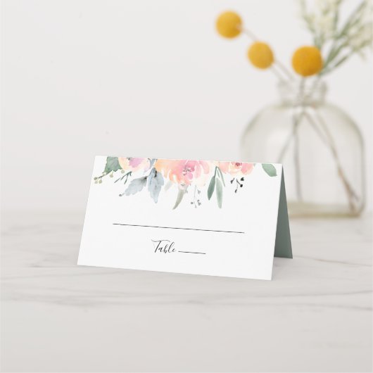 Elegante Roze Blush Bloemen Bruiloft Plaats Kaart Plaatskaartje (Voorkant)