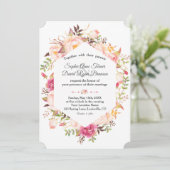 Elegante Roze Blush Bloemen Geometrische bruiloft Kaart (Staand voorkant)