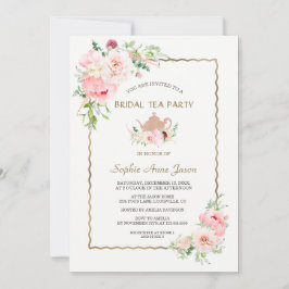 Elegante Roze Blush Bloemen Gouden Bruilofts Theep Kaart