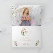 Elegante Roze Blush Bloemen Gouden Foto Bat Mitzva Bedankkaart (Binnen)
