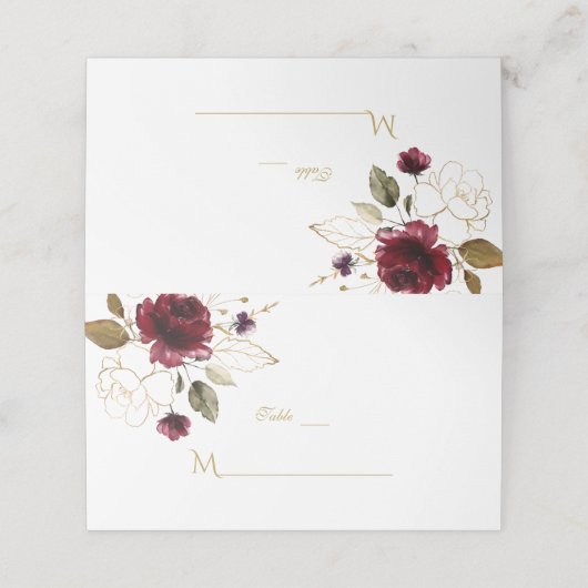 Elegante Roze Blush Bloemen Gouden Lijst Tafelnumm Plaatskaartje (Buitenkant ongevouwen)