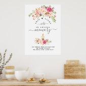 Elegante Roze Blush Bloemen In Loving Memory Bord Poster (Keuken)
