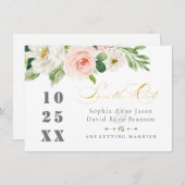 Elegante Roze Blush Bloemen Trouw Goud Save The Date (Voorkant / Achterkant)