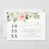 Elegante Roze Blush Bloemen Trouw Goud Save The Date (Voorkant)
