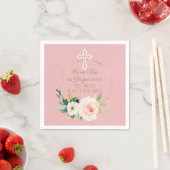 Elegante Roze Blush Bloemen Witte Kruis Doop Servet (Insitu)