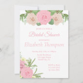 Elegante roze blush bloemenbruids douche uitnodigi kaart (Voorkant)
