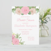Elegante roze blush bloemenbruids douche uitnodigi kaart (Staand voorkant)