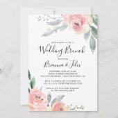 Elegante roze blush bloemenbruiloft brunch kaart (Voorkant)