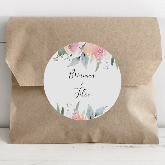Elegante roze blush bloemenbruiloft envelop afdich ronde sticker