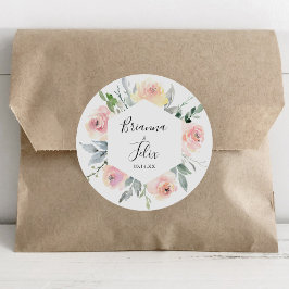 Elegante roze blush bloemenbruiloft envelop afdich vierkante sticker