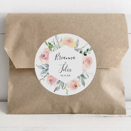 Elegante roze blush bloemenbruiloft envelop afdich vierkante sticker