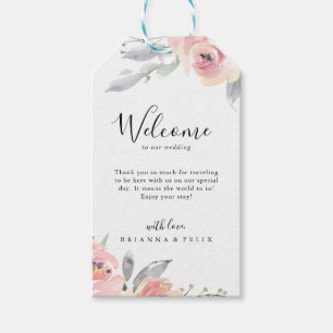 Elegante roze blush bloemenbruiloft welkom cadeaulabel