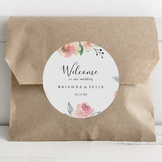 Elegante roze blush bloemenbruiloft welkom vierkante sticker
