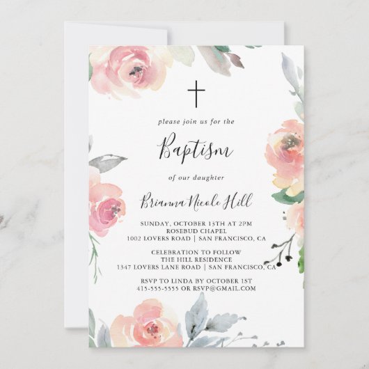 Elegante roze blush bloemendoop kaart (Voorkant)