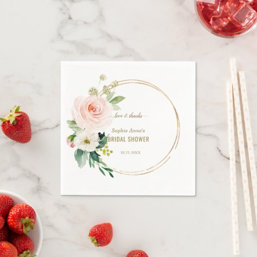 Elegante Roze Blush Bloemengoud Bruidsdouche Servet (Insitu)