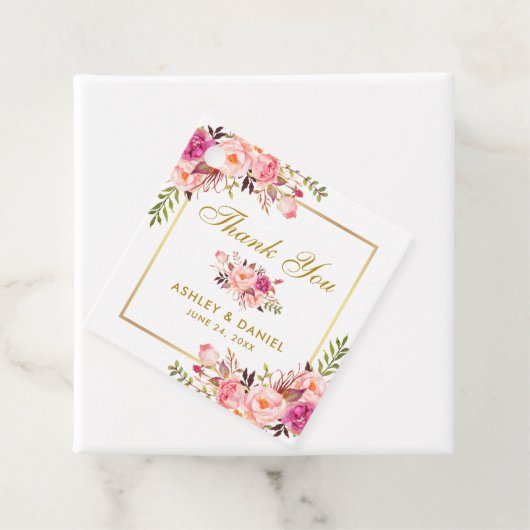 Elegante roze blush bloemengoud bruiloft dank u bedankjes labels (In situ)