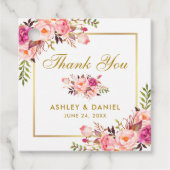 Elegante roze blush bloemengoud bruiloft dank u bedankjes labels (Voorkant)