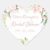 Elegante Roze Blush Bloemige Bruids-Shower Hart Sticker (Voorkant)