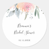 Elegante Roze Blush Bloemige Bruiloft Feest Favor Ronde Sticker (Voorkant)