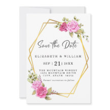 Elegante Roze Blush Bloemige Gouden Geometrisch