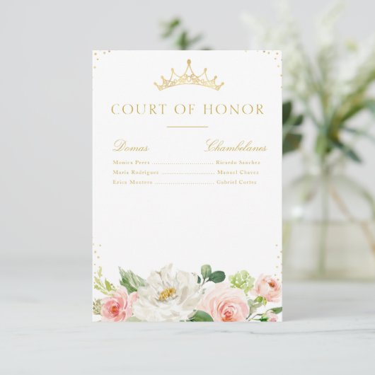 Elegante roze blush bloesem hof van eer kaart (Staand voorkant)