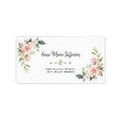 Elegante Roze Blush Crème Bloemige Bruiloft Etiket (Voorkant)