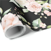 Elegante Roze Blush Eucalyptus Zwart Cadeaupapier (Rol Hoek)