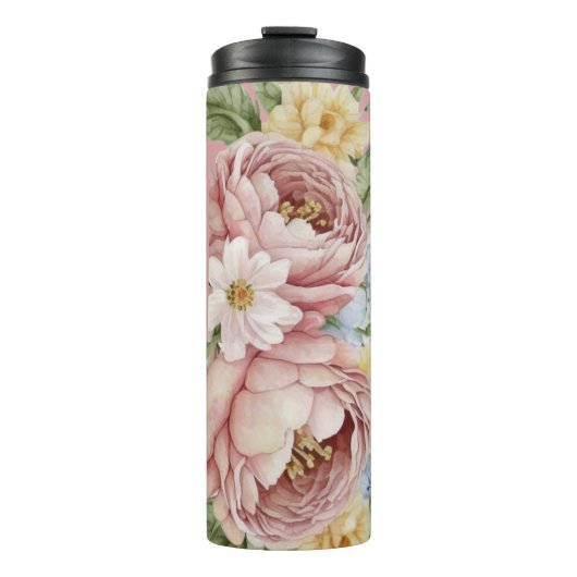 Elegante roze blush flora oma thermosbeker (Voorkant)