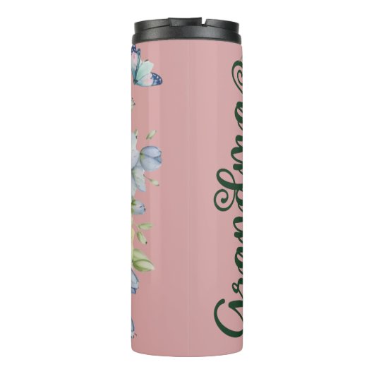 Elegante roze blush flora oma thermosbeker (Achterkant)