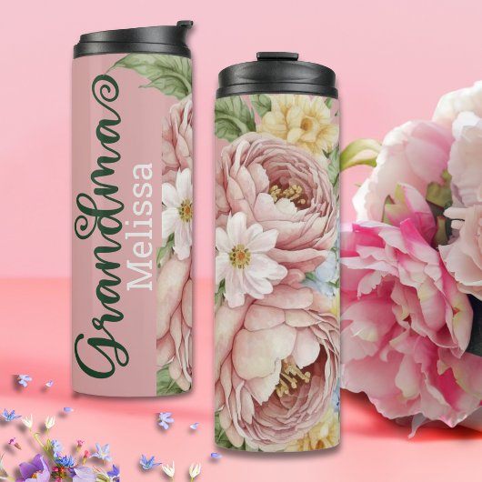Elegante roze blush flora oma thermosbeker