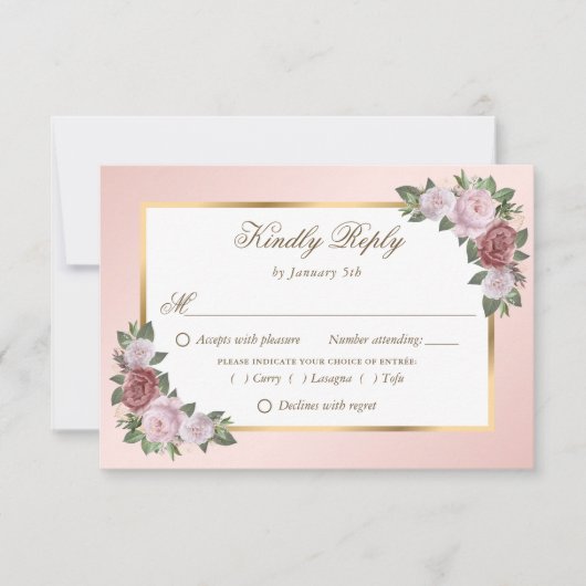 Elegante Roze Blush Gold Wedding RSVP Kaarten (Voorkant)
