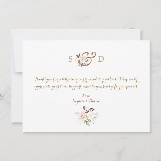 Elegante Roze Blush Gouden Bloem Dankjewel Bruilof Bedankkaart (Achterkant)