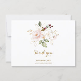 Elegante Roze Blush Gouden Bloemige Trouw Dank Je Bedankkaart