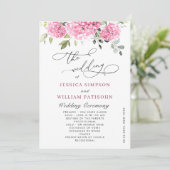 Elegante Roze Blush Hydrangea Boho Trouwceremonie Programmakaart (Staand voorkant)