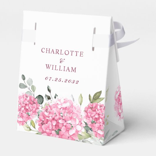 Elegante Roze Blush Hydrangea Eucalyptus Bruiloft Bedankdoosjes (Achterkant)